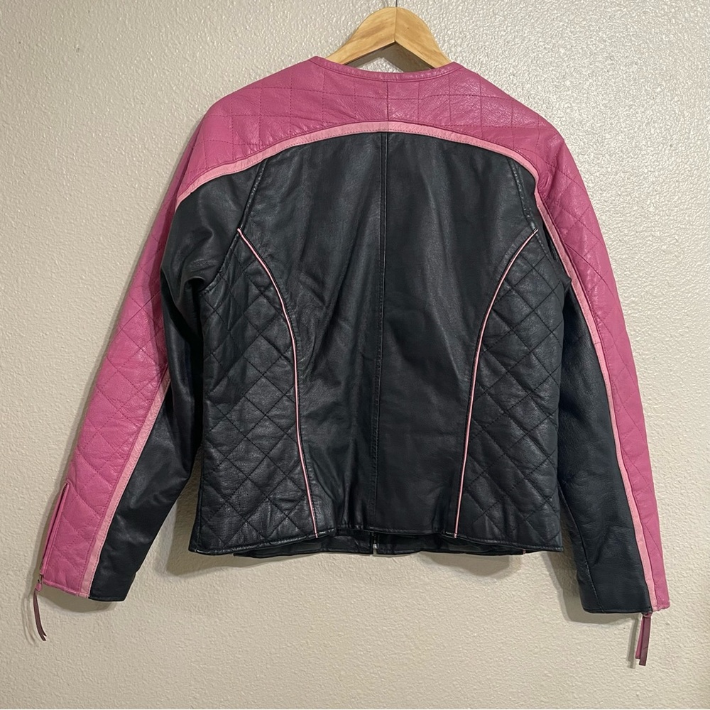 SHEBANG Pink Genuine Leather‎ Moto Jacket - Picture 4 of 12
